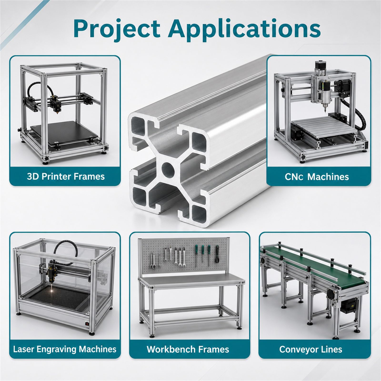 Linearschienenprofilrahmen,Quadratische Aluminium-Profile,Aluminium Alu Profil Eloxiert,Strebenprofil Alu Profil,Robuste Konstruktion,FüR Maschinenbau,Werkbank & DIY