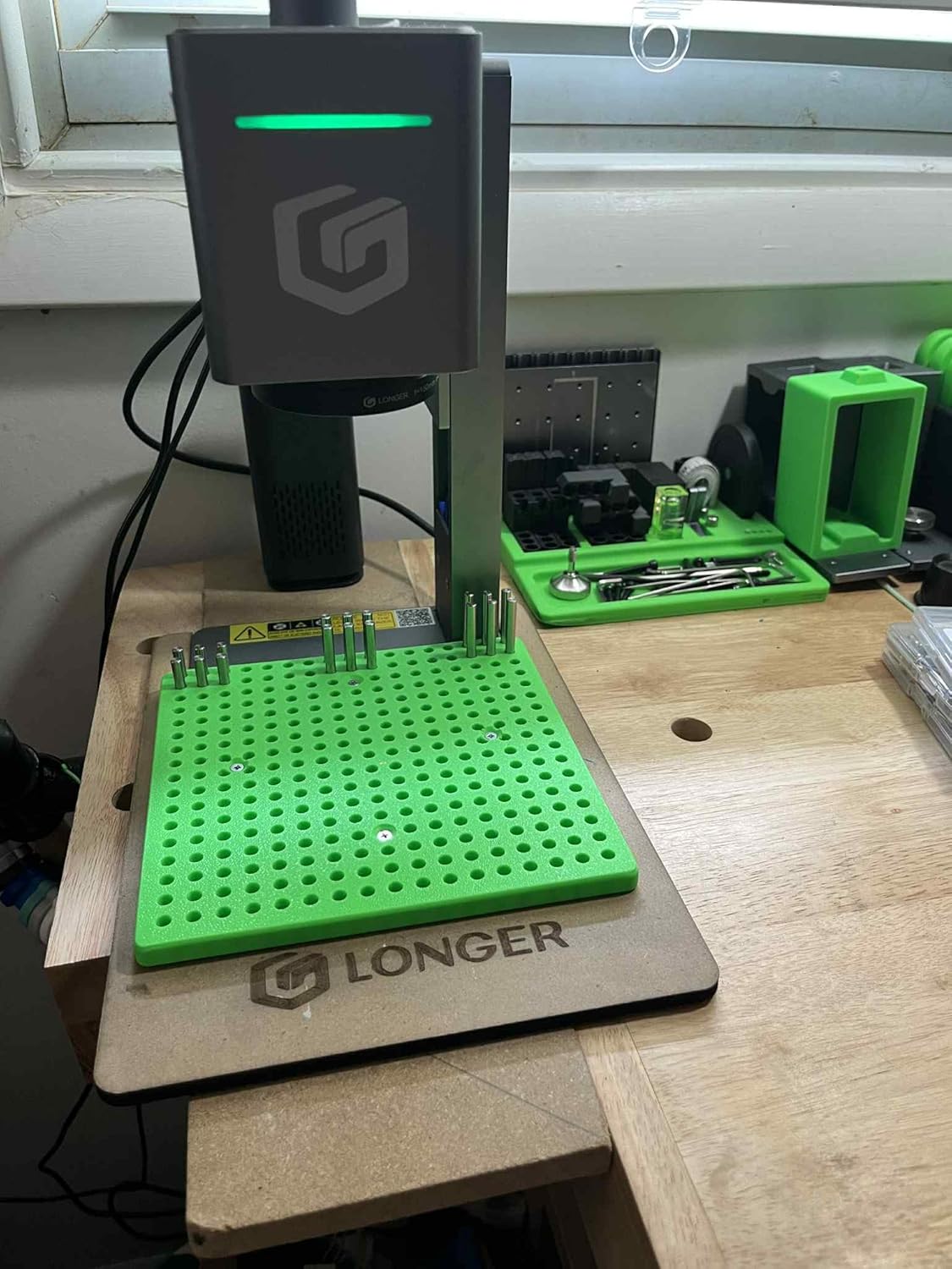 Dowel jig for Longer Nano Laser Engraver, Easy, Repeatable Alignment for Multiple Products, shaps, and Sizes (Blue)