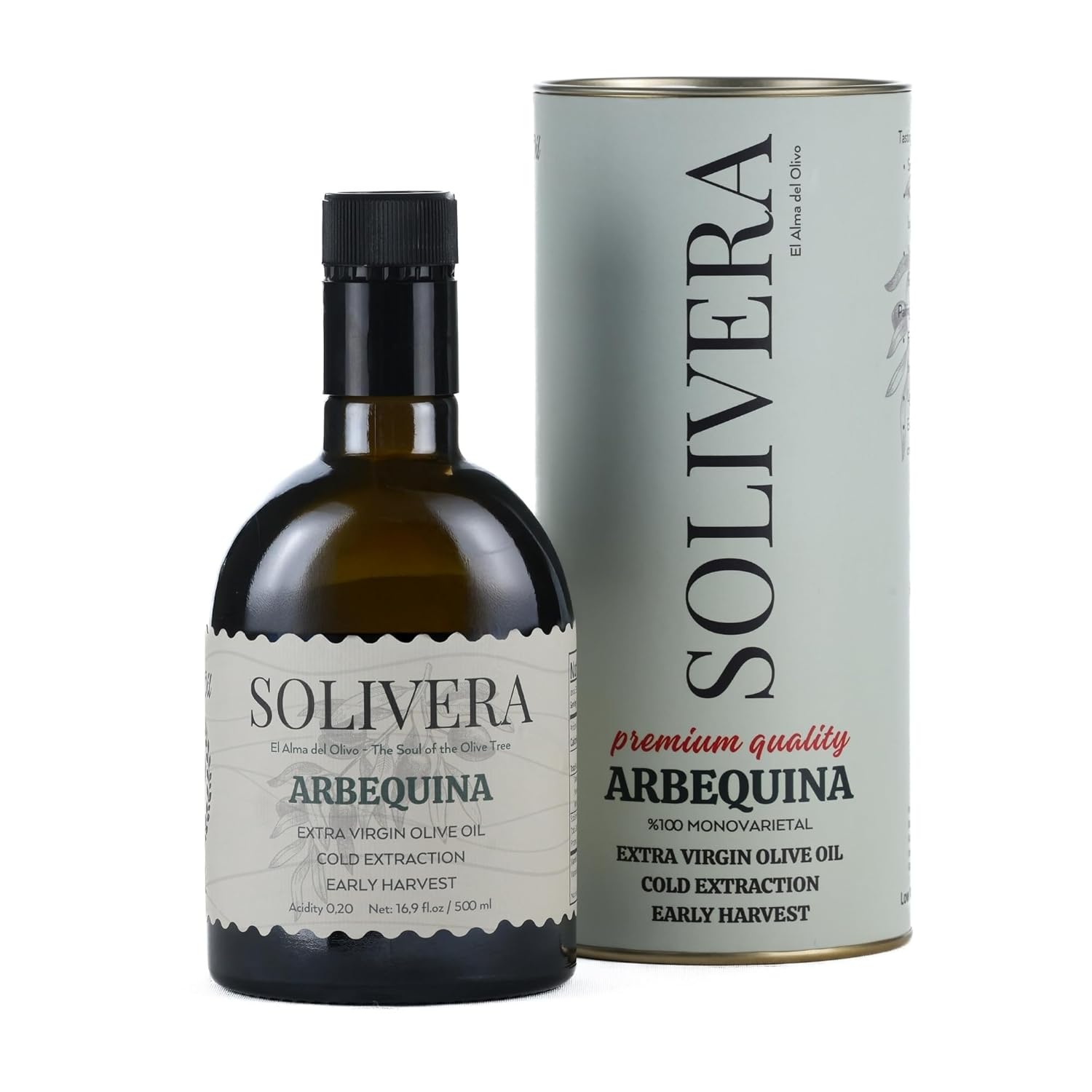 Solivera Arbequina Extra Virgin Olive Oil, Ideal for Salads, Vegetables & Bread, Mild & Smooth for Everyday Use, Low Acidity (Max 0.2%), High Polyphenol Cold Pressed,%100 Arbequina