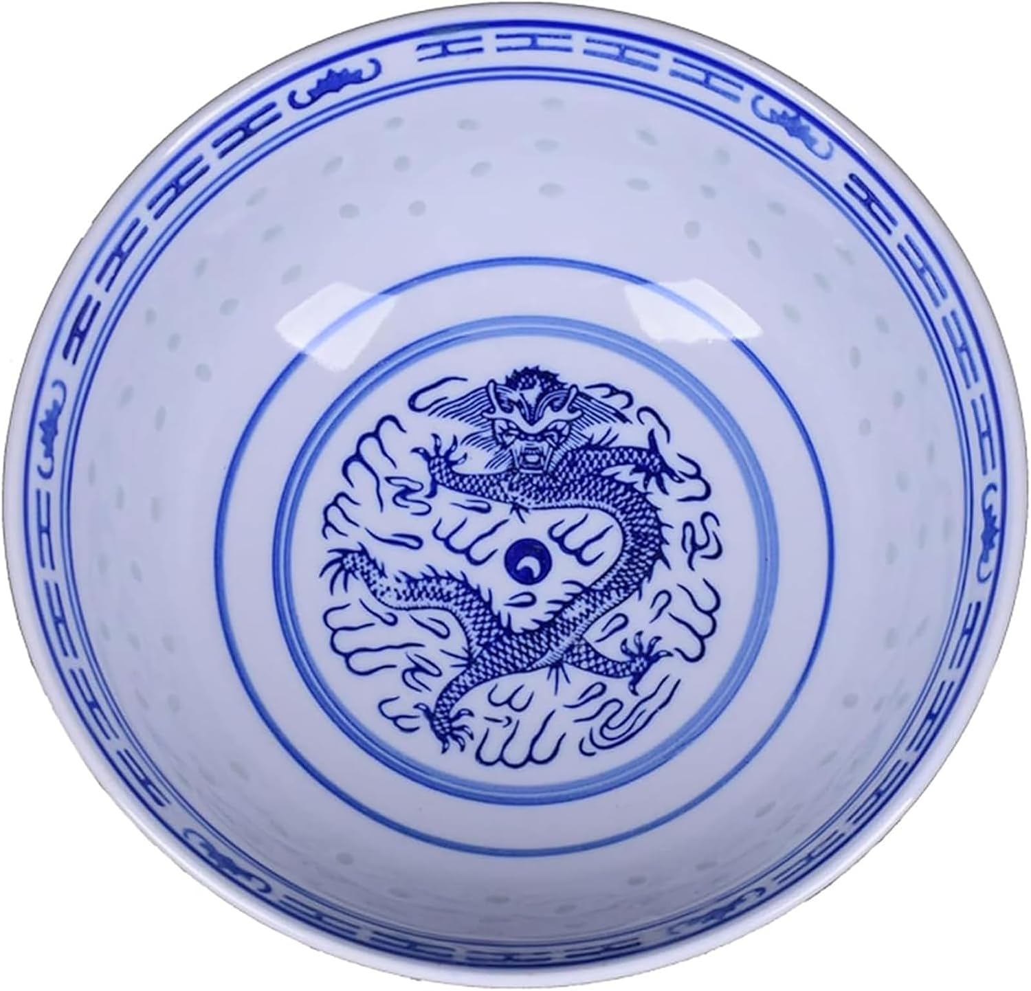 Bowl，Chinese Style Porcelain Bowls ，Ceramic Ramen Noodle Bowls, Blue And White Porcelain Chinese Retro Dessert, Soup, Cereal, Rice, Udon, Asian Noodles Bowl,2PCS,7 Inches(5 inches)