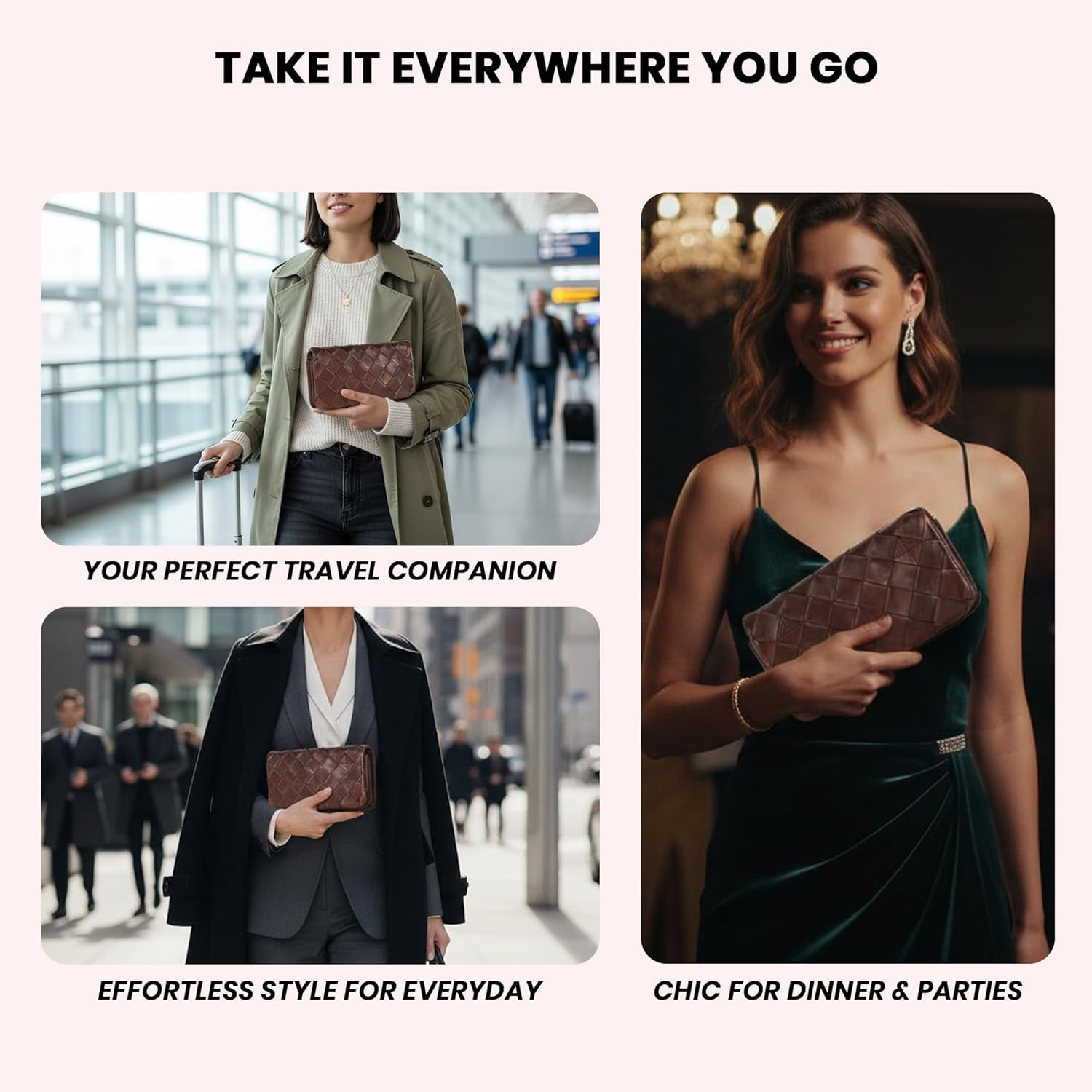 Genuine Leather Wallets for Women, Small Wallet for Ladies Zipper Coin Purse Credit Card Holder with Strap (VL-167-BROWN) - Image 7