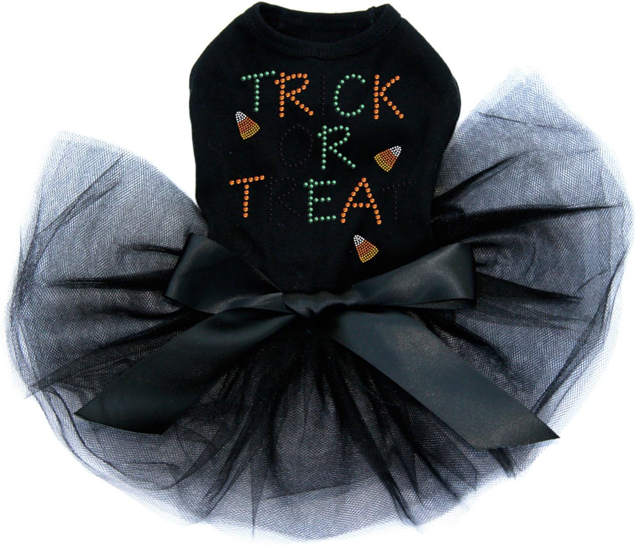 Trick or Treat with Candy Corn - Bling Rhinestone Halloween and Fall Dog Tutu Dress, 4XL Black