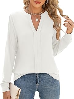 Chemise Femme Col en V Blouse Femme Tunique Manche Longue Tee Shirt Élégant Plissée Henley Top
