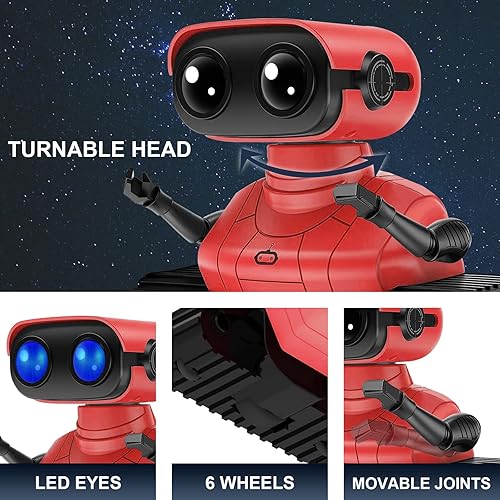 Miniatura 5 de Juguetes robot para niñas y niños, robots recargables para niños, robots de control remoto RC de 2.4 GHz con cabeza y brazos flexibles, ojos LED,