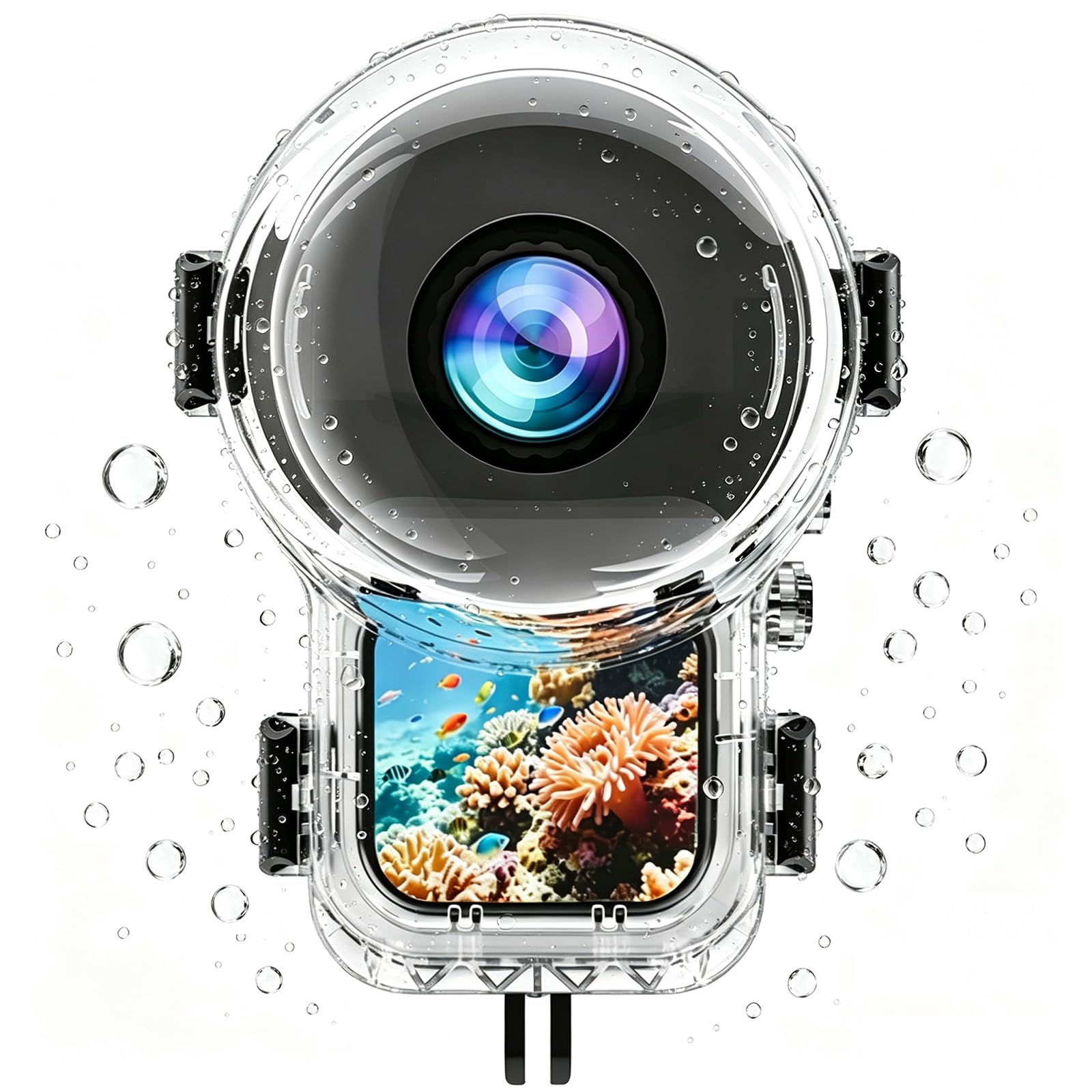 Invisible Custodia Subacquea per Insta360 X6, 60M Custodia Impermeabile Case Subacquea Custodia Protettiva Protezione Accessori per Insta360 X6, Pieghevole Due-ganci, 1/4" Vite Interfaccia