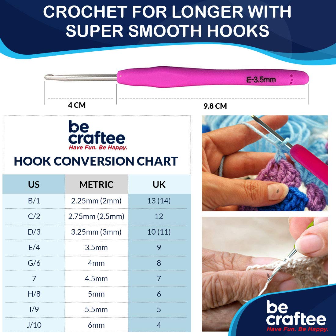 BeCraftee Crochet Hooks Kit 31 Piece Set with 9 Ergonomic Hook Sizes