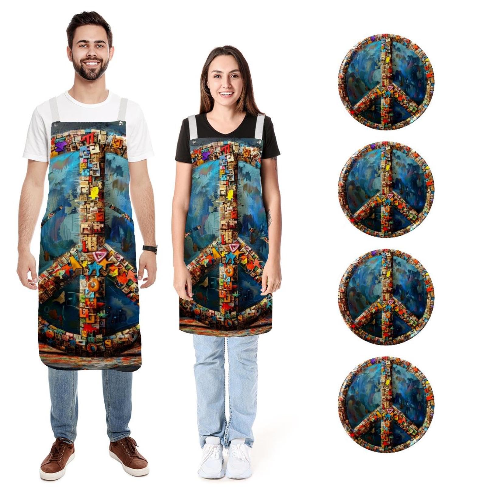 Tablier de cuisine Peace Icon en textile doux et finitions ajustables - 7