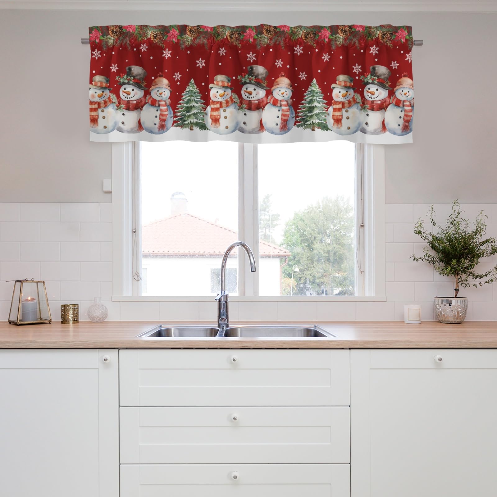 Christmas Snowmans Snowflakes Curtains Valance,Christmas Curtain Valance Window,Blackout Window Valance,Rod Pocket Valance,Window Curtains for Kitchen Living Room Bedroom Bathroom Christmas Decor