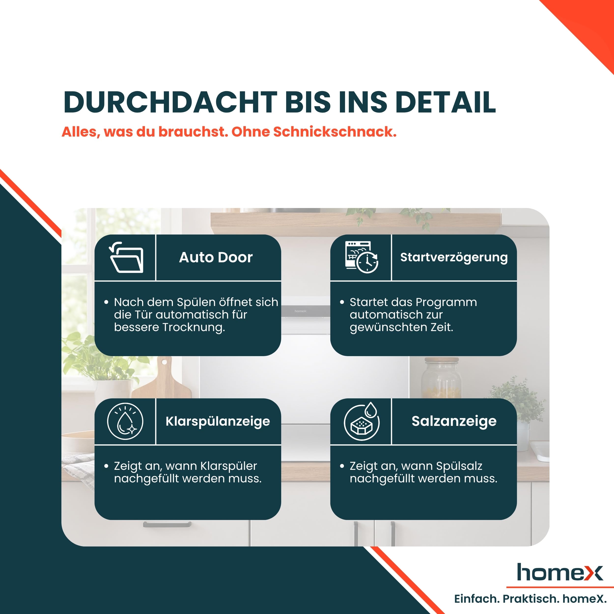 homeX GST6AD-S Tischgeschirrspüler Mini Geschirrspüler für 6 Maßgedecke | 6 Programme, Spülmaschine klein, AquaStop, automatische Türöffnung, ideal für kleine Wohnungen, Tischspülmaschine, silber