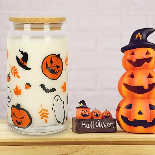 Miniatura 7 de Whaline Paquete de 2 vasos de Halloween lindos vasos de calabaza fantasma, murciélagos para beber vasos de 16 onzas, taza de café helado de