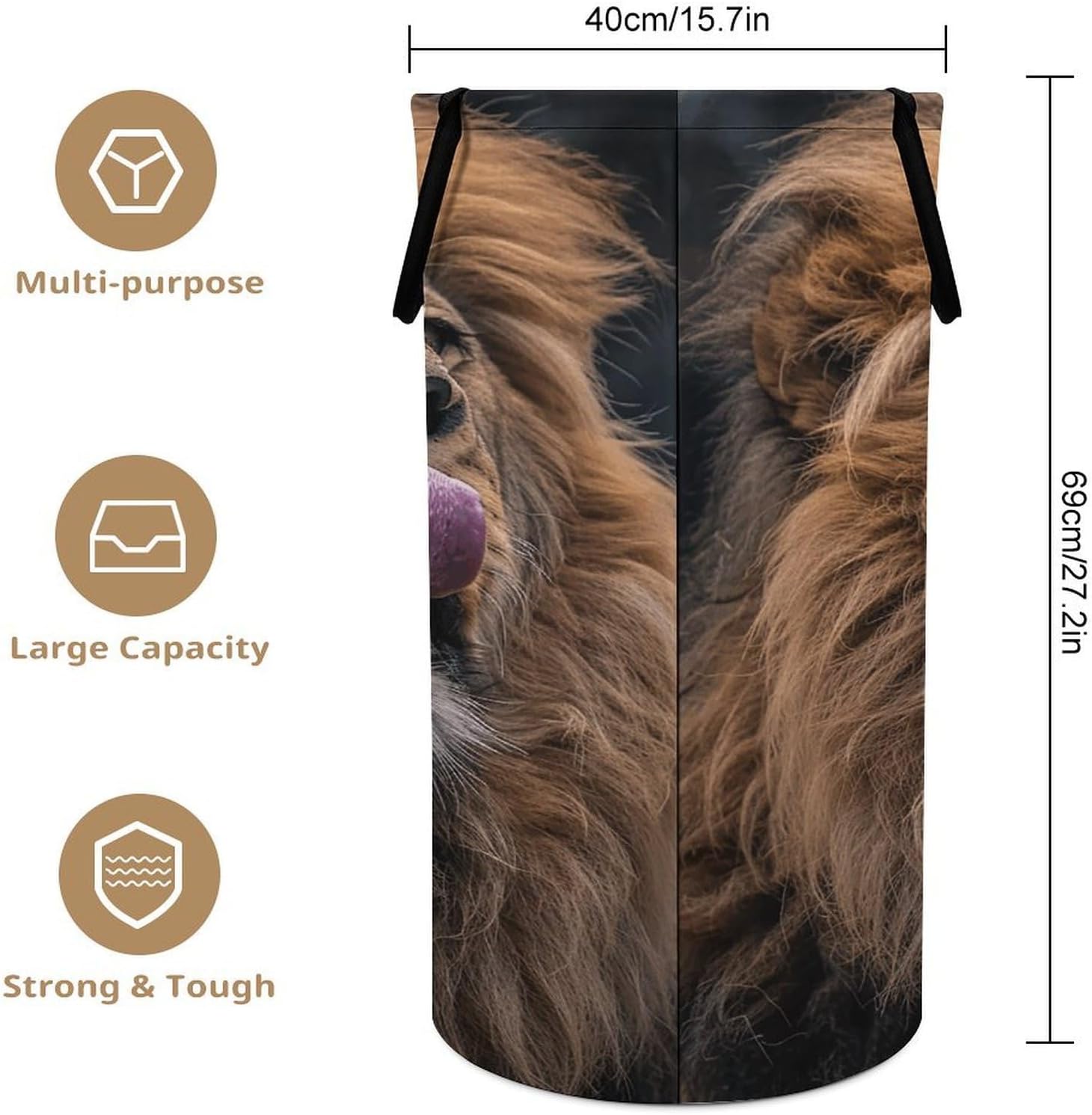 Round Lion Sticks Out Tongue Laundry Hamper Large Collapsible Waterproof Laundry Basket with Handles Dirty Clothes Toy Storage Organizer Bin for Bedroom Dorm Bathroom