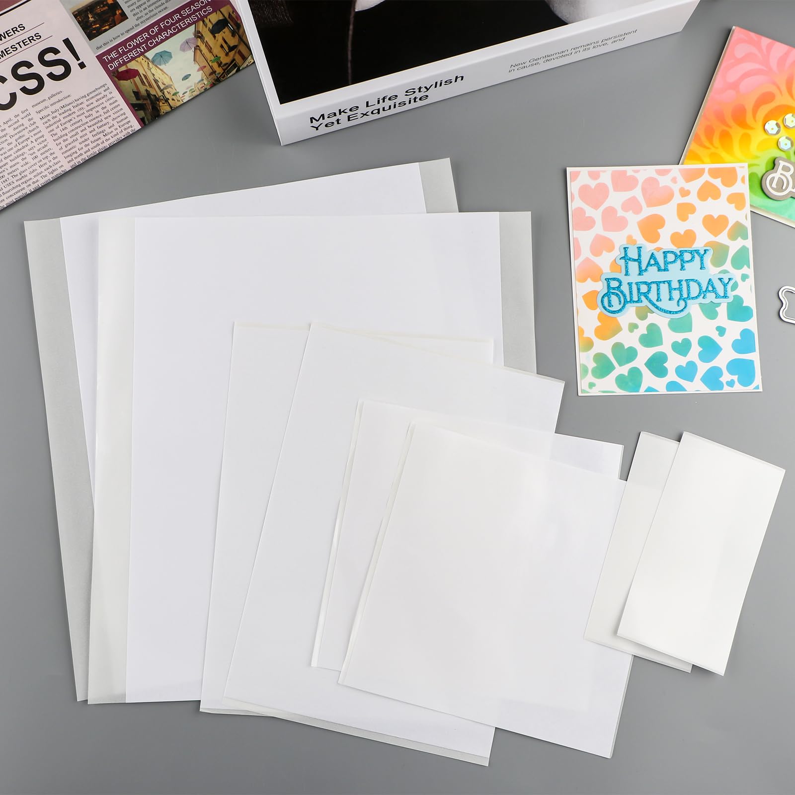 Briartw,40 Sheets Clear Double Sided Adhesive Sheets Sets,for Adding to Cardstock to Make Your Die Cuts Into Stickers,adhere Glitter, Foil or