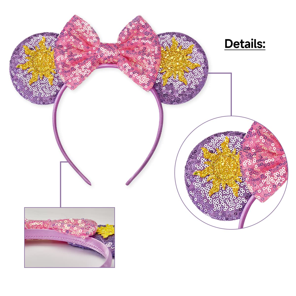 Assorted Sequin & Themed Mouse Ear Headbands - Colorful Collection ?Sequin Gem Ears! ? Here main image 3