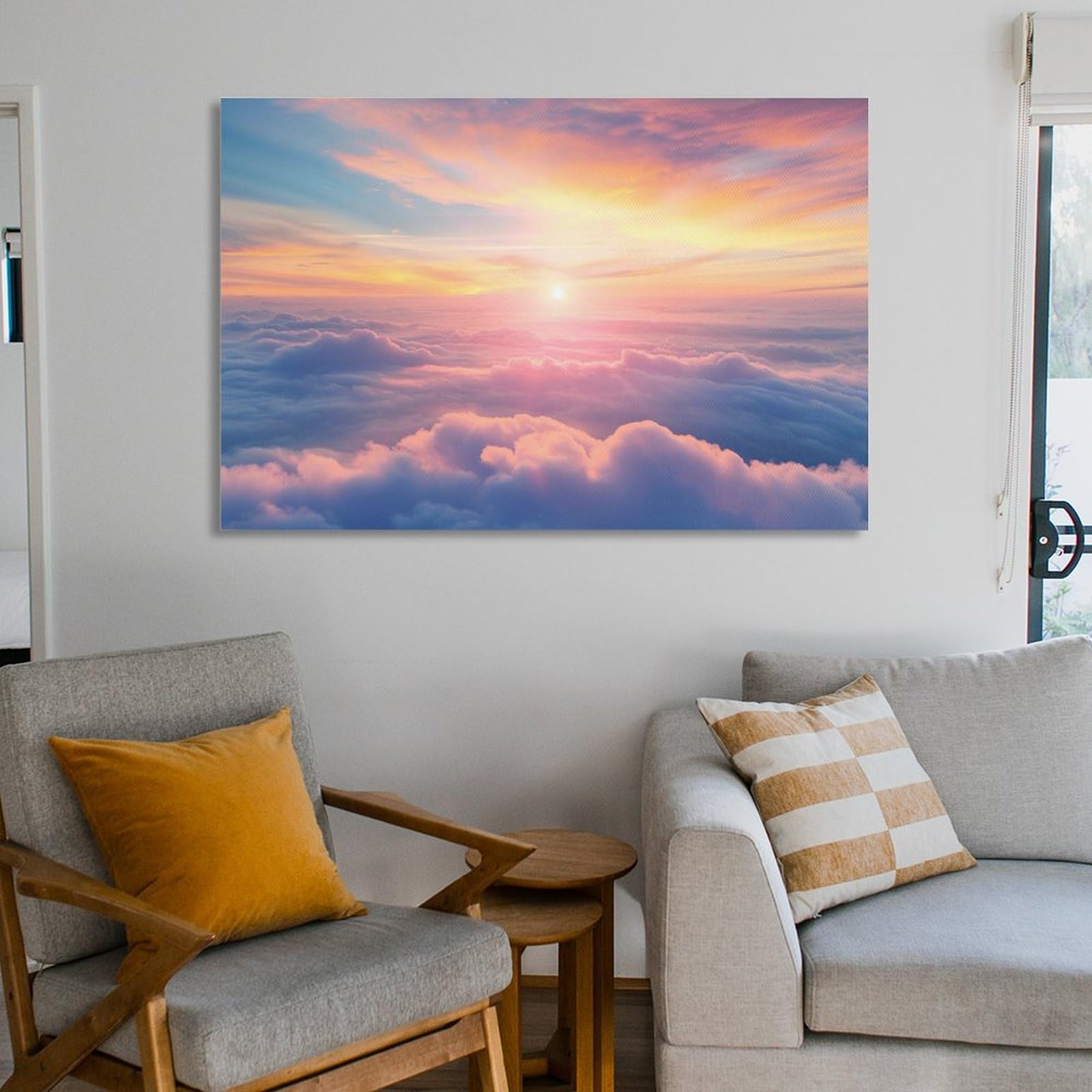 Amazon.co.jp: 絵画 雲の間から夕日を眺める アートパネル ポスター