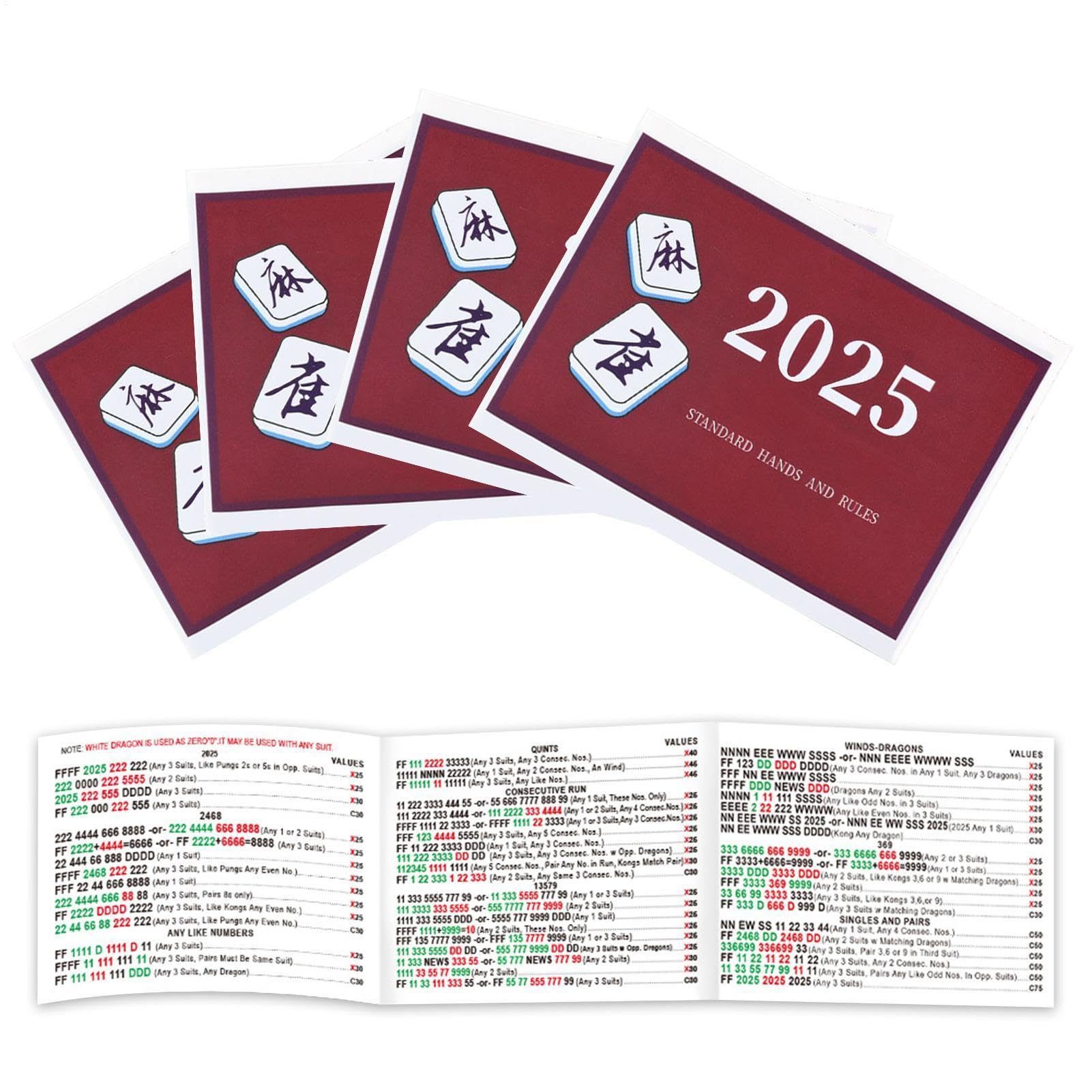 Tarjetas de Mahjong americanas impermeables: guía de puntuación de reglas 2025, manos impresas grandes con notas, papel laminado grueso con revestimiento, artículo interactivo de papelería, referencia