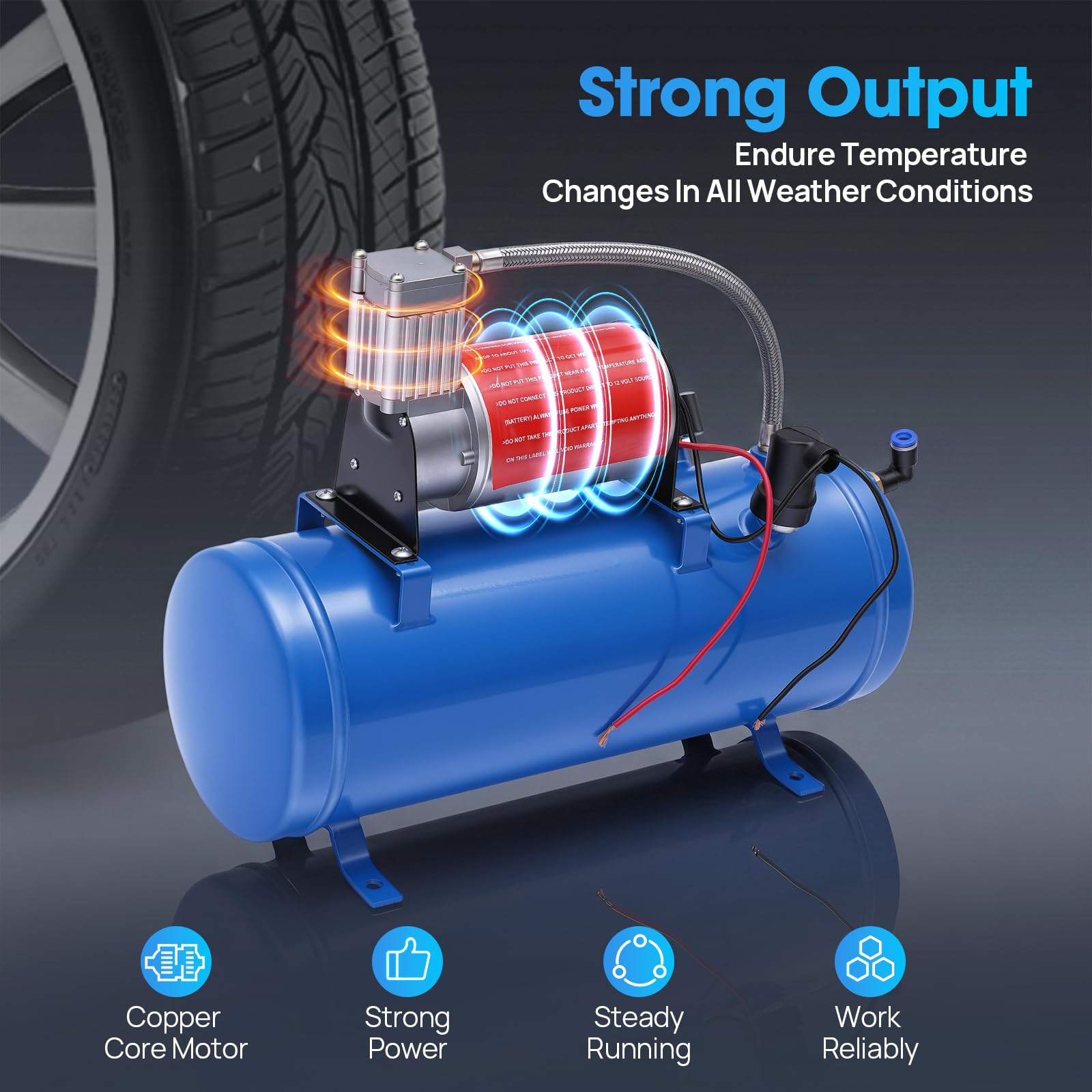Compresseur d'air électrique silencieux 12 V 150 PSI Capacité du réservoir 6 litres Gonfleur de pneu Pompe à pneus pour voiture, bateau, vélo
