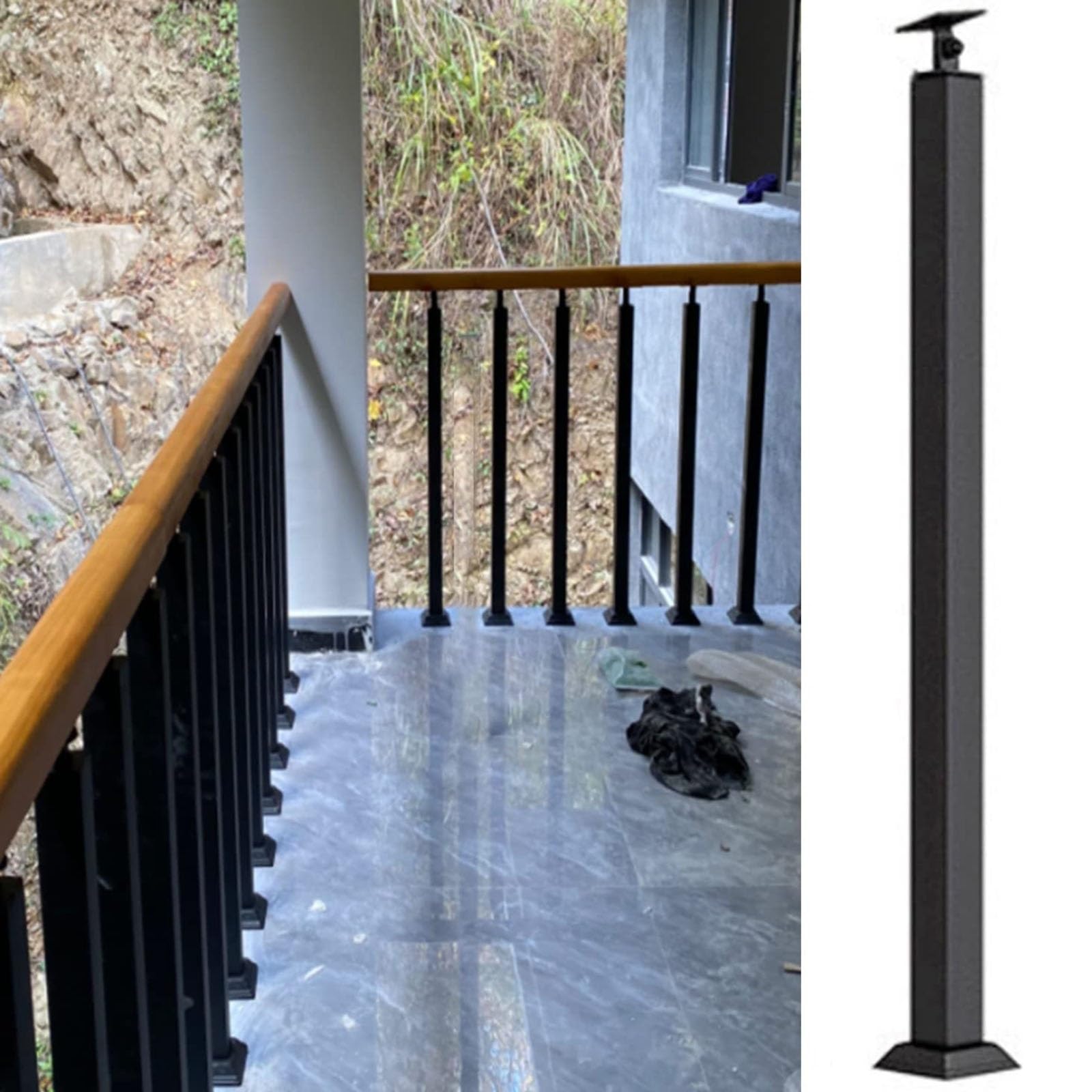 Balustre réglable en métal au design architectural noir pour rampe d'escalier élégante