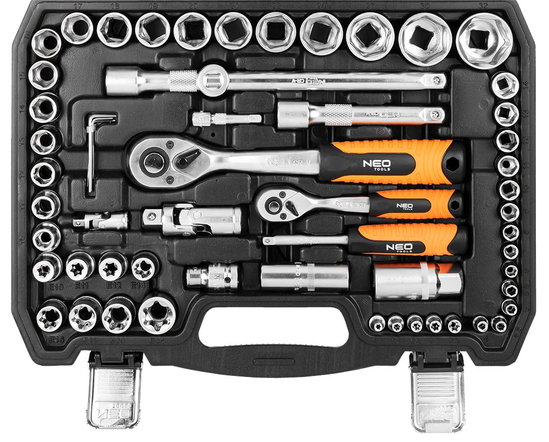 NEO TOOLS Set di chiavi da 108 pezzi da 1/2" 1/4" in robusta valigetta | Set di chiavi a bussola in acciaio CrV, set completo per officina, garage, fai da te
