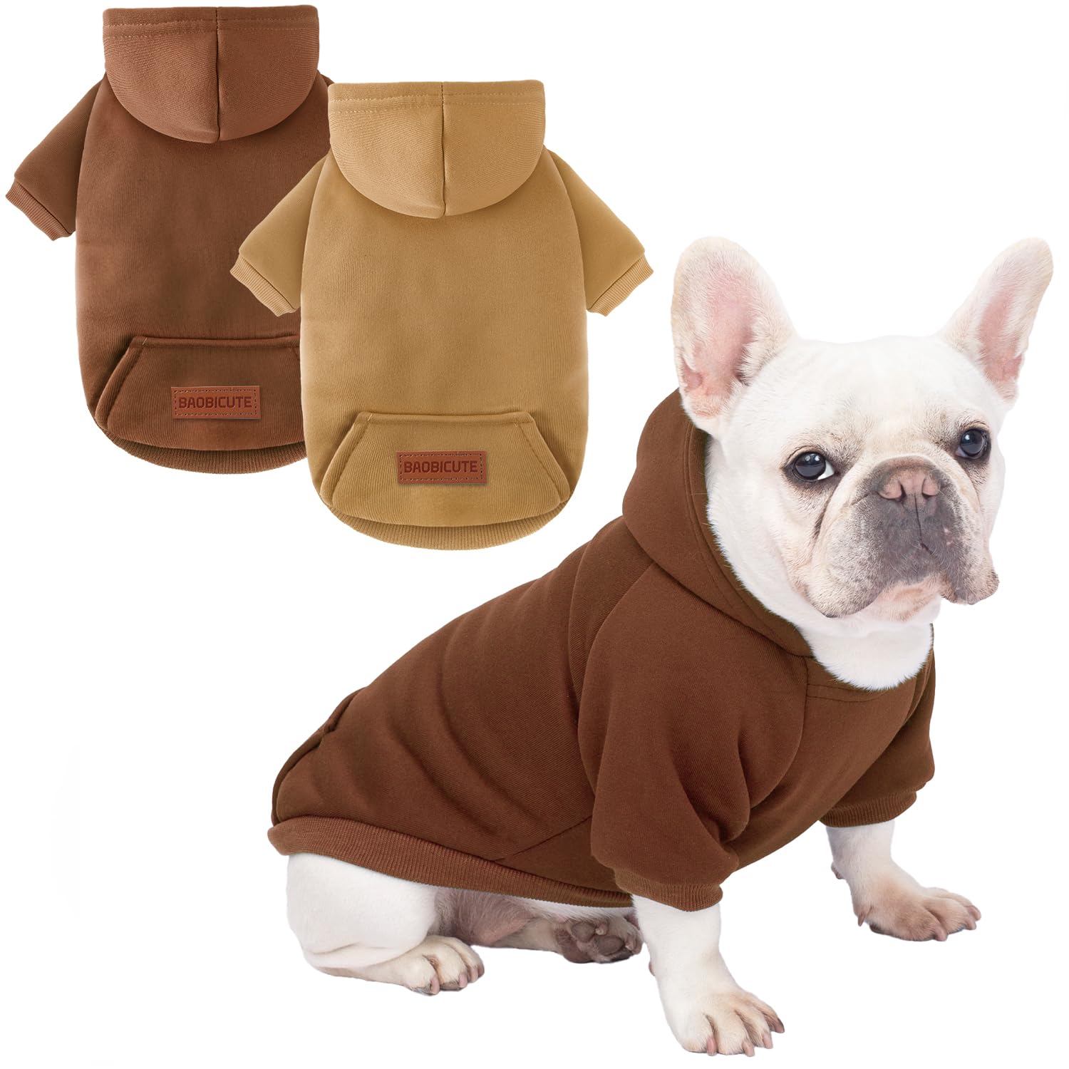 2 Pack Dog Hoodie Warm Hood Dog Sweater Cold Weather Small Dogs Sweatshirt Comfort Pet Clothes for Small Medium Dogs with Pockets Chihuahua Clothes for Male Female Girl Boy Sporty Daily Wear