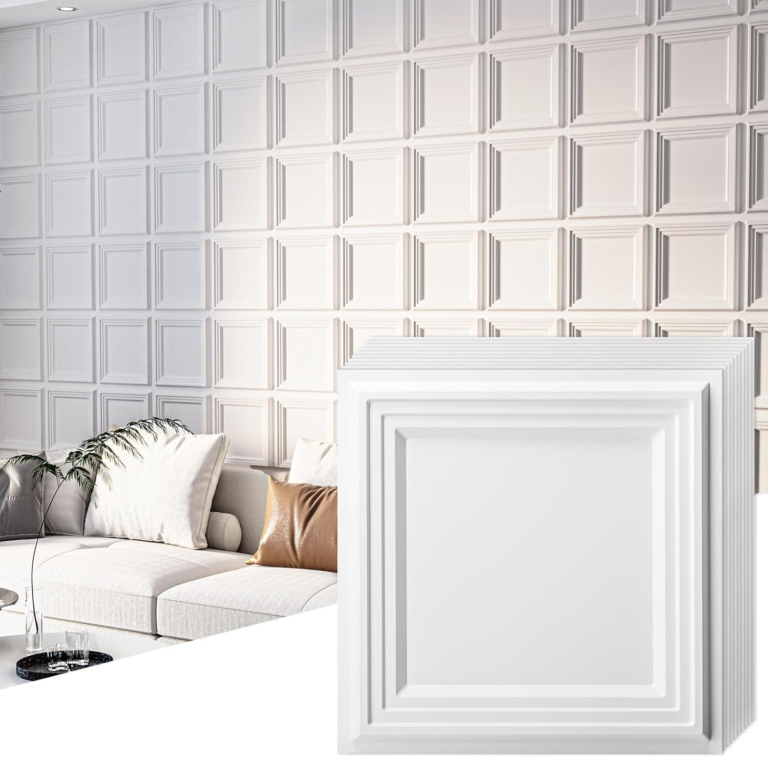 Art3d 33-Pack 3D Textured White Accent Wall Panels - Waterproof PVC, 11.8x11.8in Covers 32 Sq Ft for Living Room, Bedroom, Office