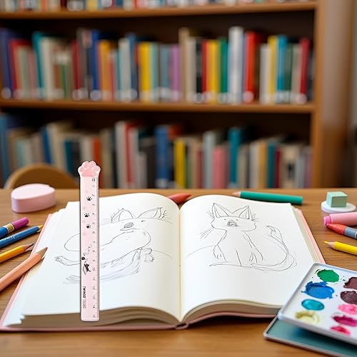 Miniatura 5 de Reglas rectas de garra de gatos rosados de 5.9 in, herramienta de medición de plástico, escamas de plástico Kawaii, reglas lindas, papelería
