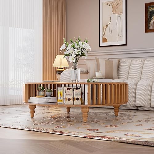 Miniatura 8 de Mesa de centro redonda de 39.4 pulgadas con almacenamiento, mesa auxiliar moderna de 2 niveles, patas de madera maciza, mesa central pequeña Mesa