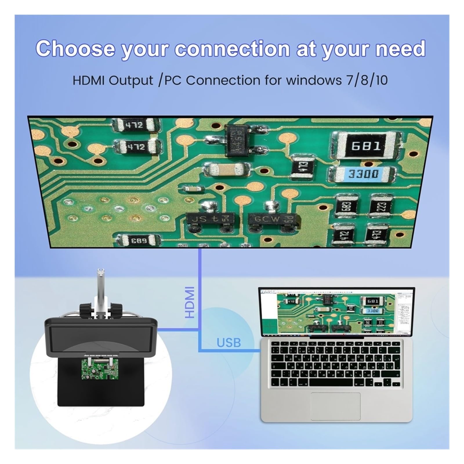 Microscopio, Scopio Digital con Pantalla UHD De 10 Pulgadas Y Soporte 26 Cm For Soldadura Reparación Dispositivos Electrónicos