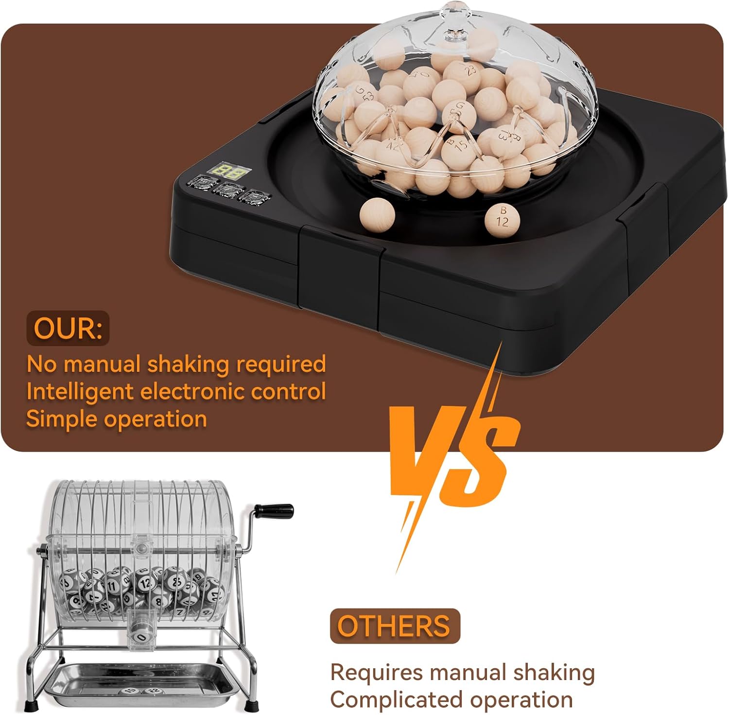 Electric Lottery Ball Machine, Automatic Bingo Balls Cage Machine, 75 Bingo Balls, 50 Bingo Cards, 100 Translucent Bingo Chips and Master Board for Large Groups