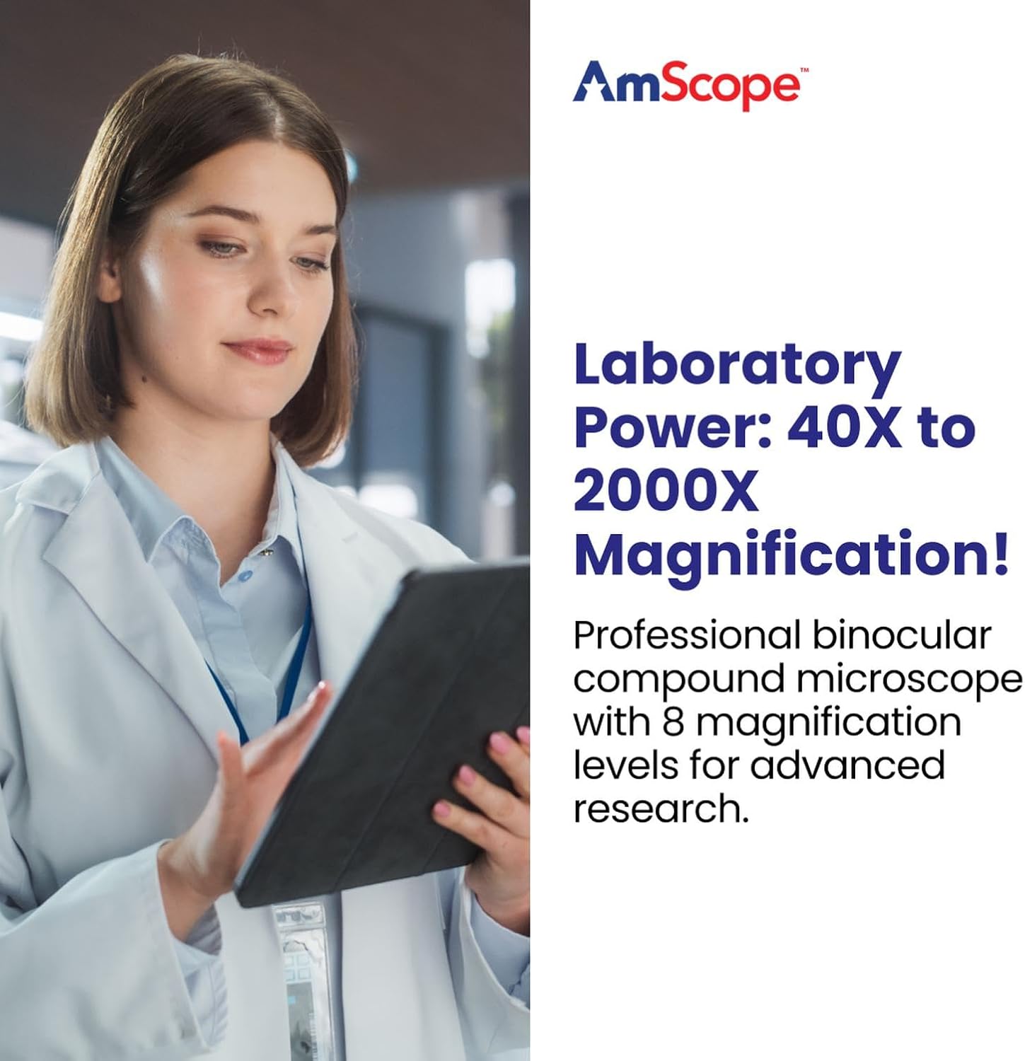 OMAX 40X-2000X LED Binocular Compound Lab Microscope w/ Double Layer Mechanical Stage + Blank Slides, Cover Slips, & Lens Cleaning Paper, M82ES-SC100-LP100