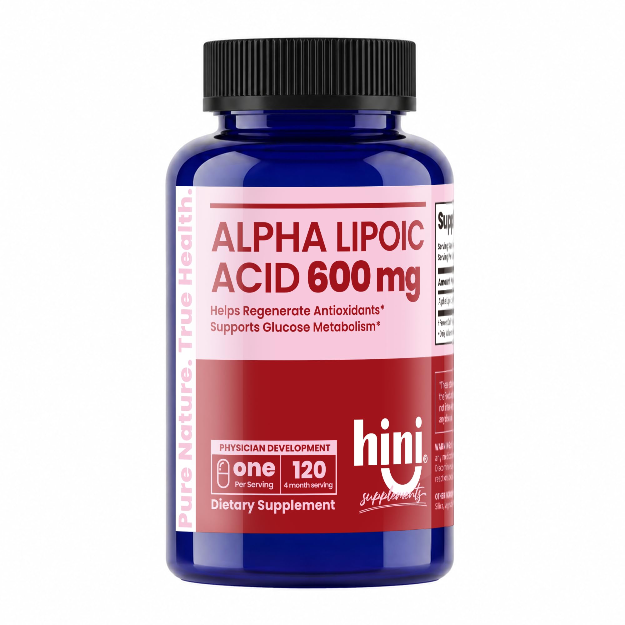 HINI Alpha Lipoic Acid 600 mg, Extra Strength ALA Antioxidant Support Supplement, High Potency Daily Wellness Formula, Easy-to-Swallow Capsules, 120 Count, 4-Month Supply for Men & Women