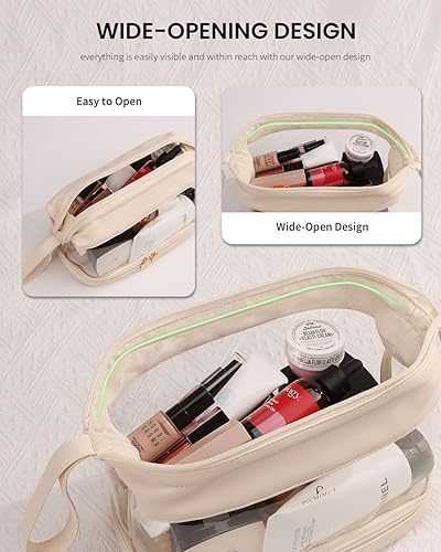 Miniatura 2 de Pocmimut Bolsa de maquillaje, bolsa de maquillaje de cuero, bolsas de cosméticos de viaje para mujer, bolsa de maquillaje grande de gran apertura,