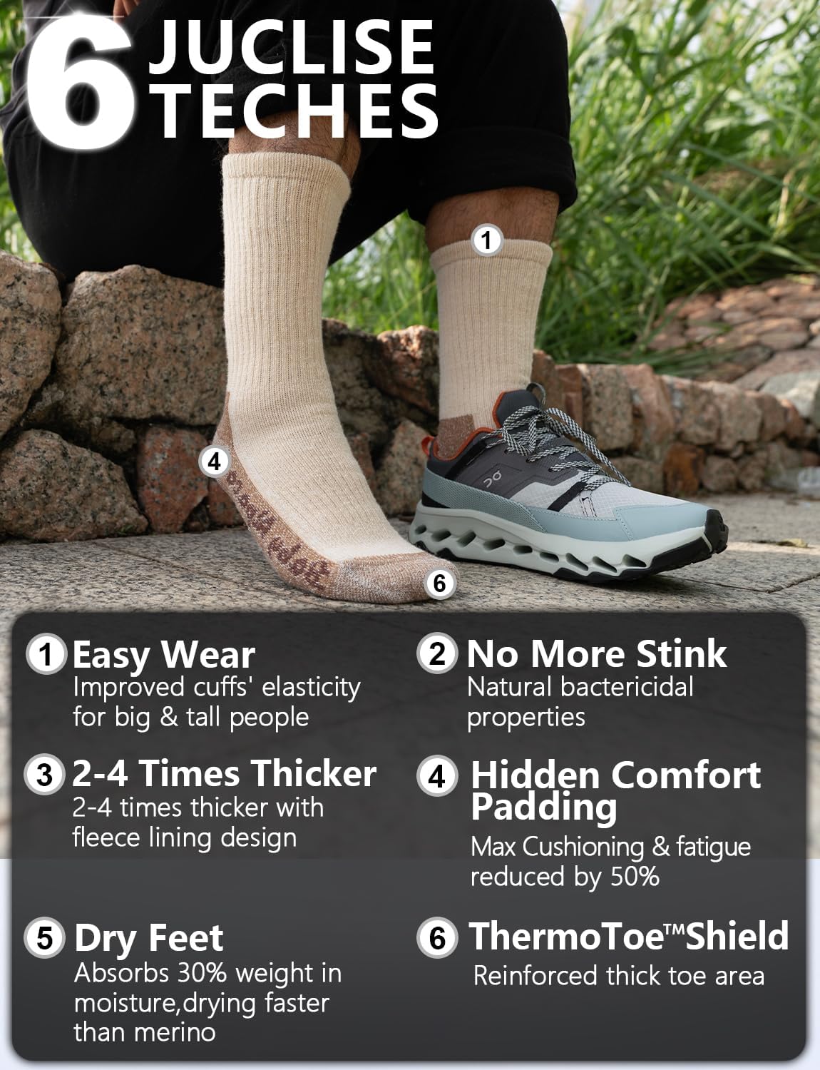 Alpaca Wool Warm Hiking Socks Heavyweight, Winter Athletic Crew Work Boot Thick Thermal Fleece Moisture Wicking - Image 4