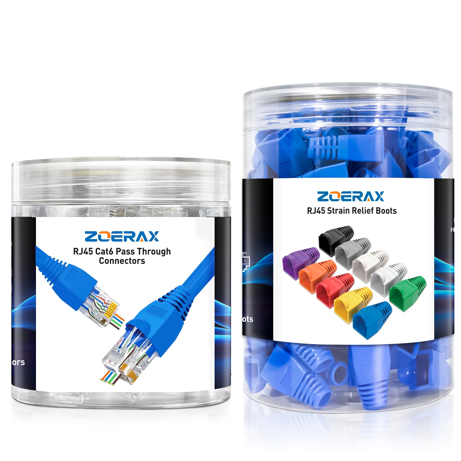 Confezione da 100 connettori passa-through Cat6A RJ45 con stivali