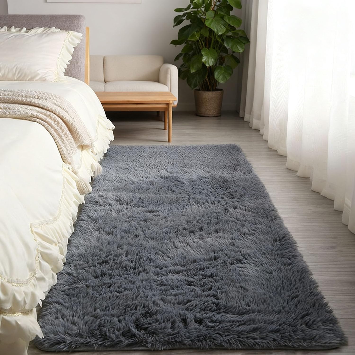 Tapis de jardin moelleux à poils gris foncé grand confort lavable 40x360 cm