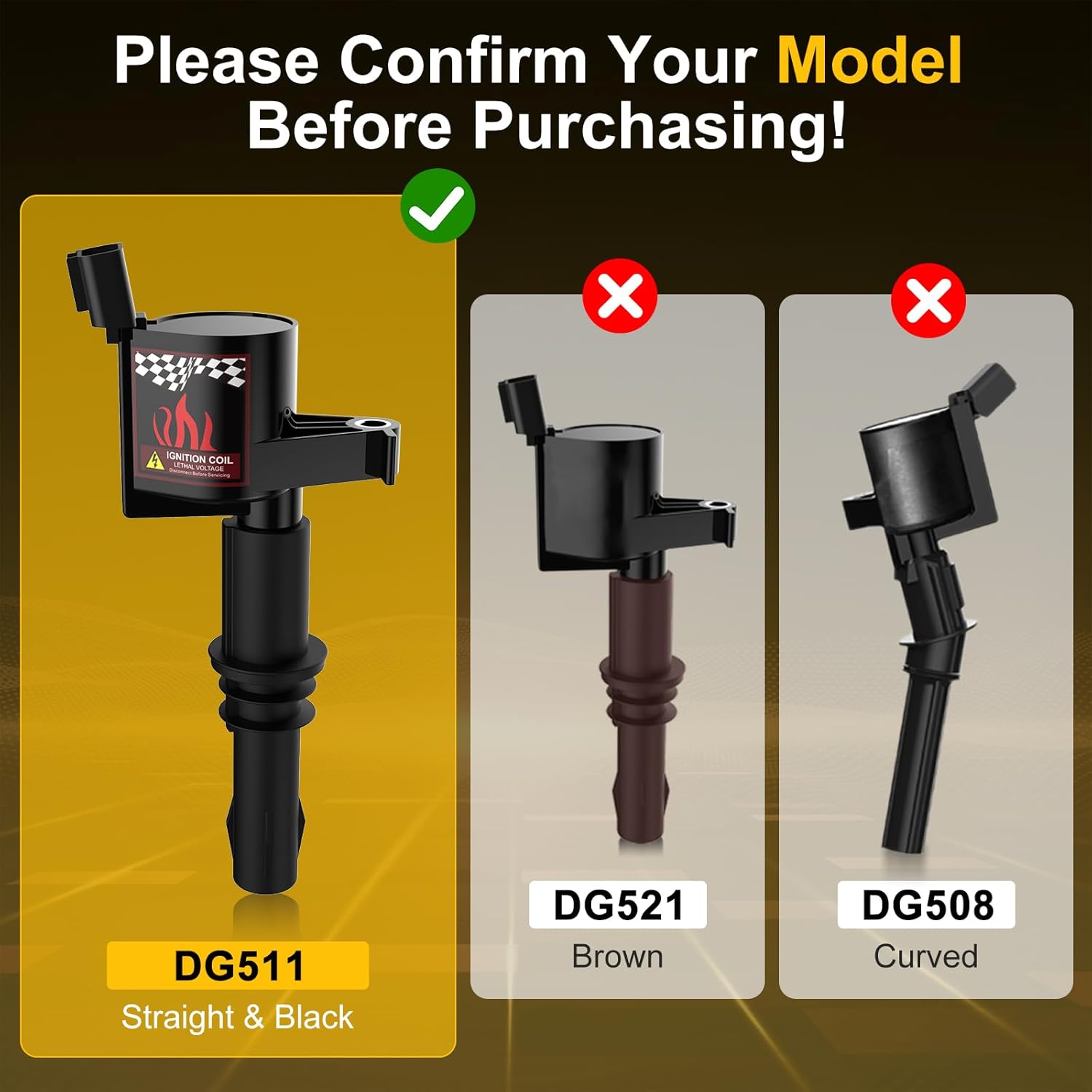 Set of 8 DG511 Ignition Coils, Compatible with Ford 4.6L 5.4L V8 & Mercury, 2004-2008 F-150 F-250 Expedition Explorer Mustang Navigator Mark LT Mountaineer, Replaces OEM 5C1584 C1659
