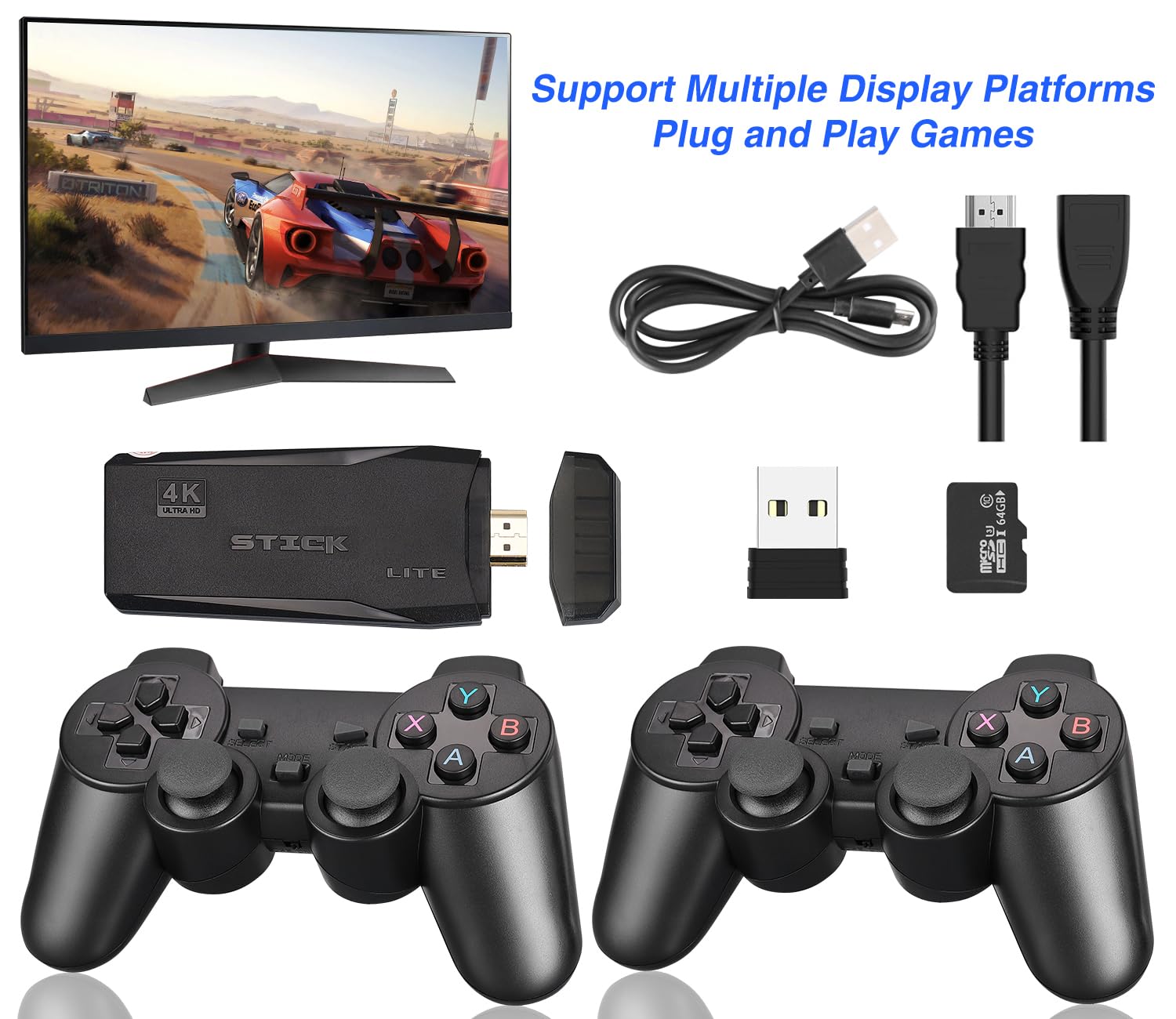 Retro Konsole,Retro Stick,Retro Spielkonsole,20400+ Spielen & 2.4G Drahtlose Dual-Controller,Game Stick 4K HDMI Ausgang Plug Und Play Videospielkonsole für TV Computer