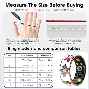 Smart Ring Health Tracker for Women & Men Fitness Tracker Ring(8#&Floral)