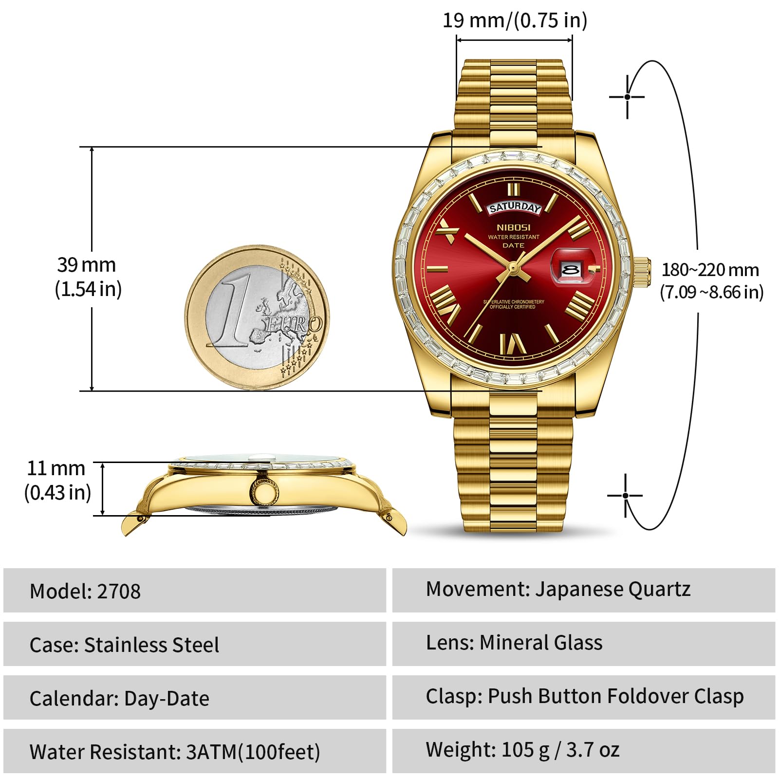 NIBOSI Orologi da uomo analogico al quarzo lunetta con diamanti quadrante in acciaio inossidabile oro rosa argento orologi da uomo impermeabili Business Classic Dress orologio da polso con giorno data