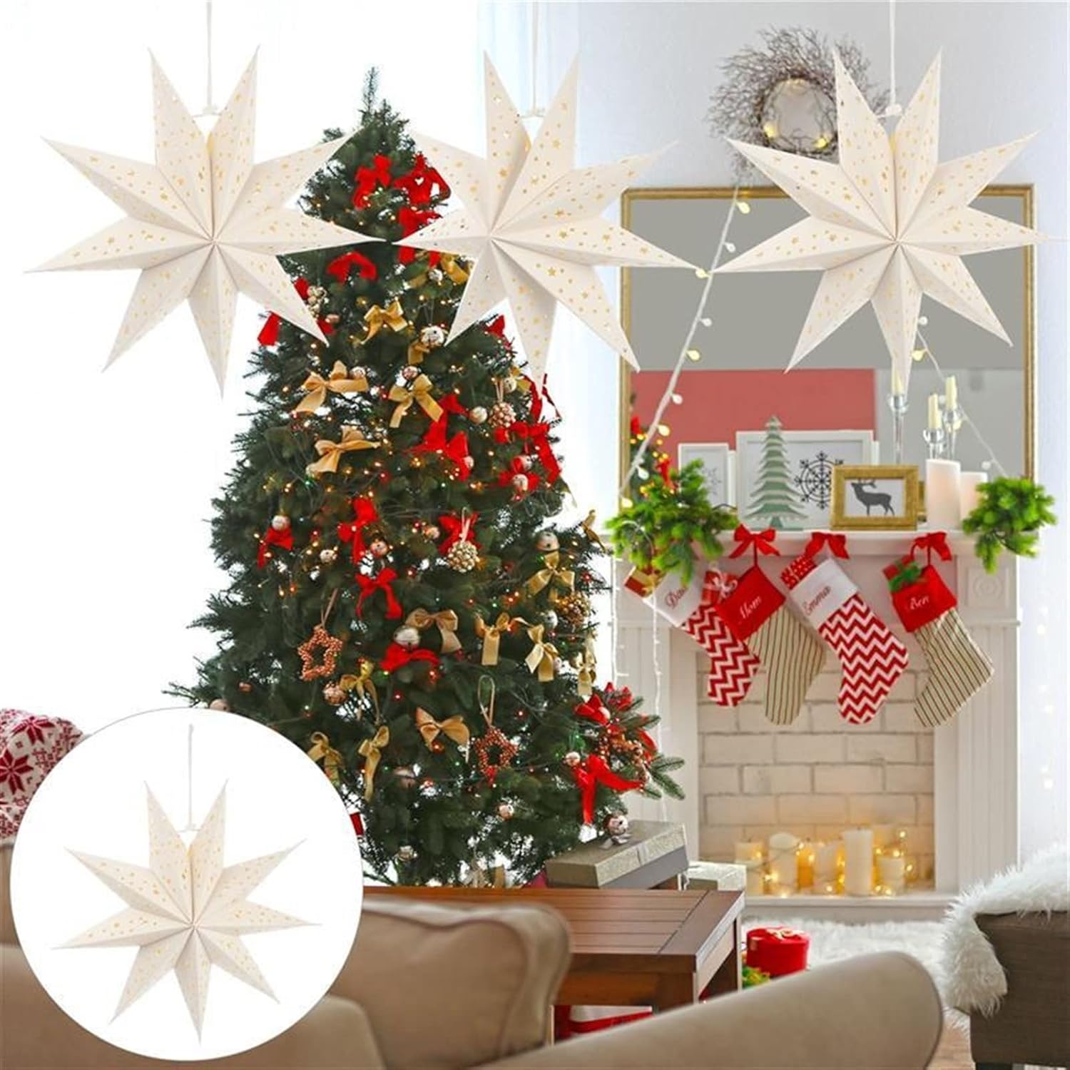 3pcs Christmas Paper Star Hanging Lampshades Lantern Lamp Covers Decorations lampshade
