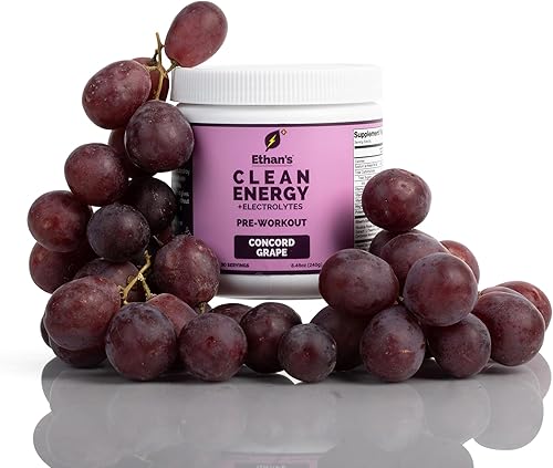 Ethan's Feel Good - Mezcla de bebidas de hidratación y preentrenamiento  Cafeína a base de plantas, electrolitos, vitaminas B - Concord Grape