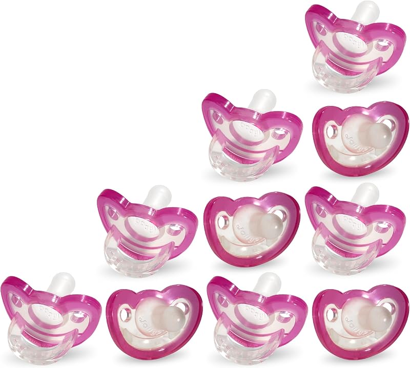 Chupete RaZbaby Jollypop para bebés de 3 meses en adelante, fabricado en EE. UU., chupete de ortodoncia con forma natural, compartido con amor en NICU y hospitales de todo el mundo, grado médico 100% libre de BPA, paquete de 2, rosa