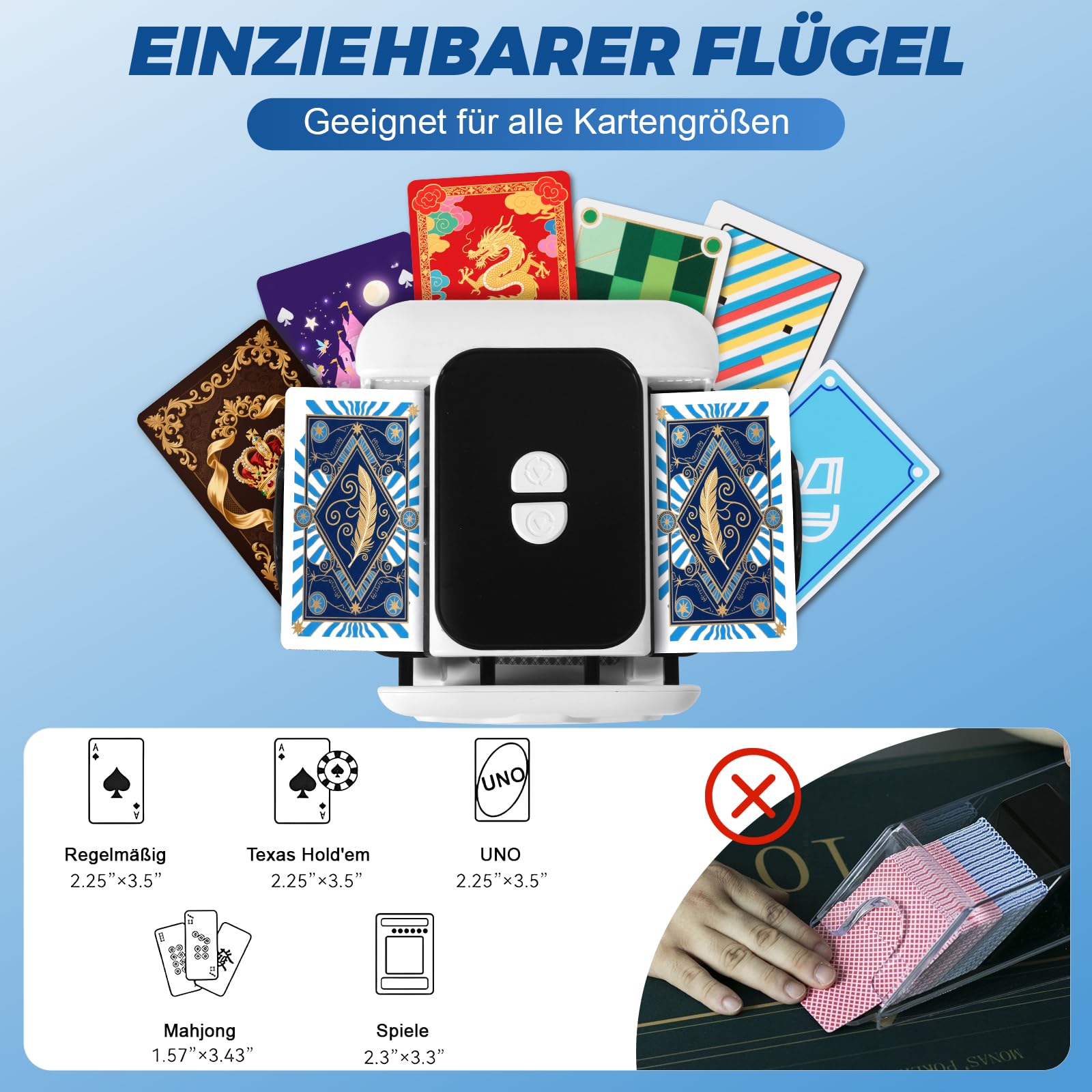 Kartenmischmaschine Elektrische für 1–2 Decks, Geräuscharmer und Wiederaufladbarer 3000mAh, Automatischer Mischmaschine Karten Gleichmäßig & Nicht Eingeklemmt,Card Shuffler für UNO,Romme