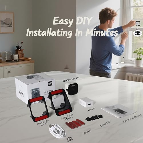 Miniatura 8 de Cámara de ventana de 3 MP 2K con visión nocturna a color, WiFi de doble banda de 2.4 GHz y 5 GHz, cámara de seguridad para interiores, detección de