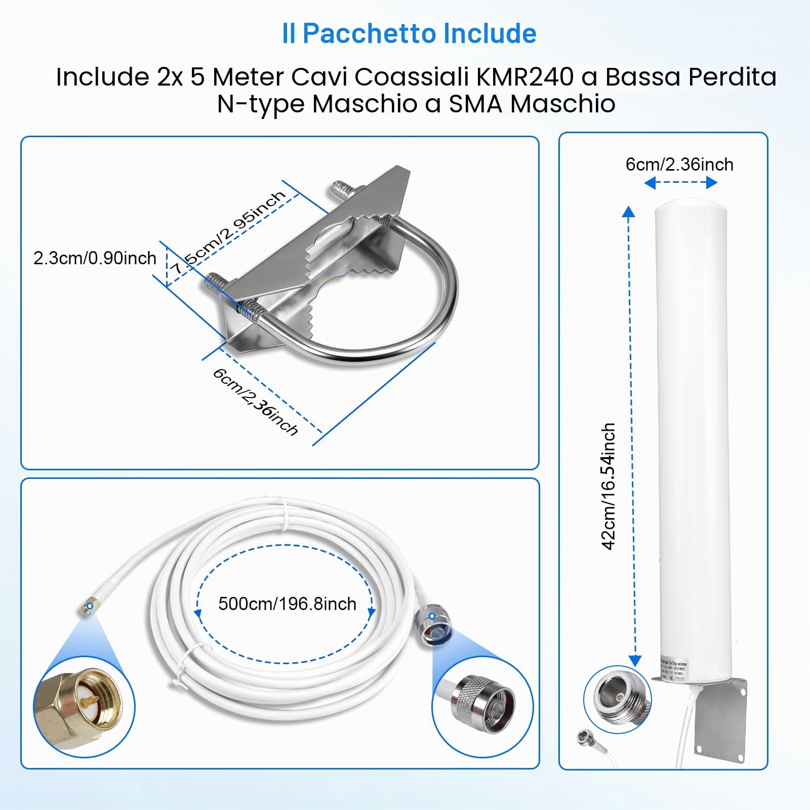 7-12dBi 698-3800MHz Antenna 5G 4G LTE Amplificazione del Segnale Esterna MimoOmnidirezionale Compatibile con Router Modem 4G LTE 5G, Adattatore TS9 SMA CRC9, Ricezione Segnale a Lungo Raggio