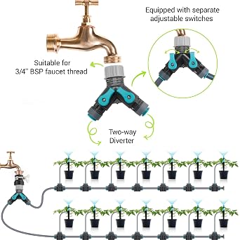 TLGREEN Drip Irrigation System Kit, Automatic Garden Watering System with 20M+10M (98.43FT) PE Irrigation Pipes, Y-type Water Distributor, Adjustable Nozzles & Easy Installation for Greenhouse/Plant