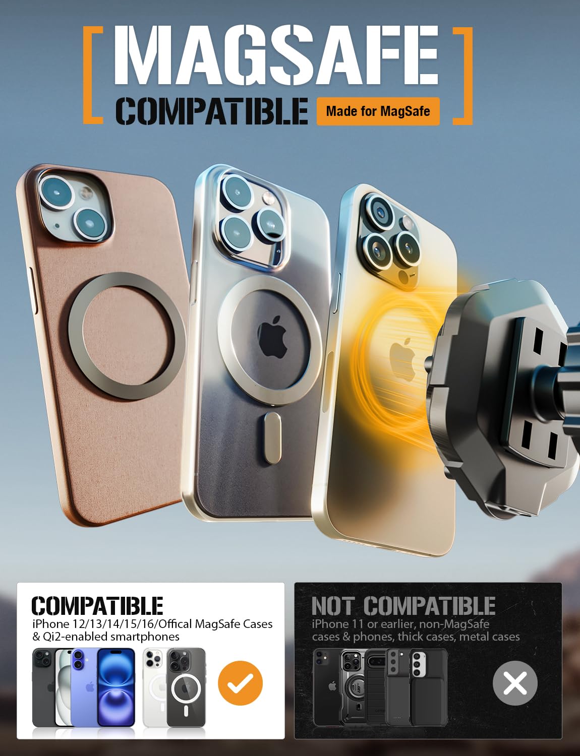 ToughTested MagTough Python MagSafe - Soporte magnético para coche, salpicadero y parabrisas, con ventosa de bloqueo de presión para iPhone 17 Pro Max 16 15 14 13 12