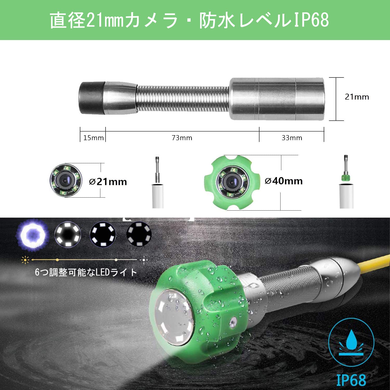 Amazon | HBUDS 配管カメラ 下水道カメラ 21mmレンズ ファイバー 