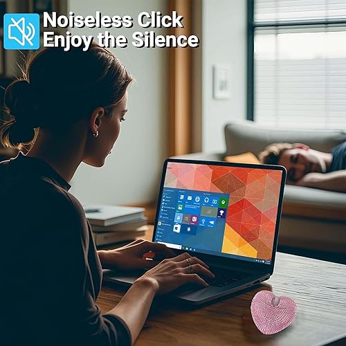 Miniatura 3 de Ratón inalámbrico Bluetooth lindo diamante brillante rosa forma de corazón 2.4 G+Bluetooth modo dual ligero portátil silencioso ratón con luz LED