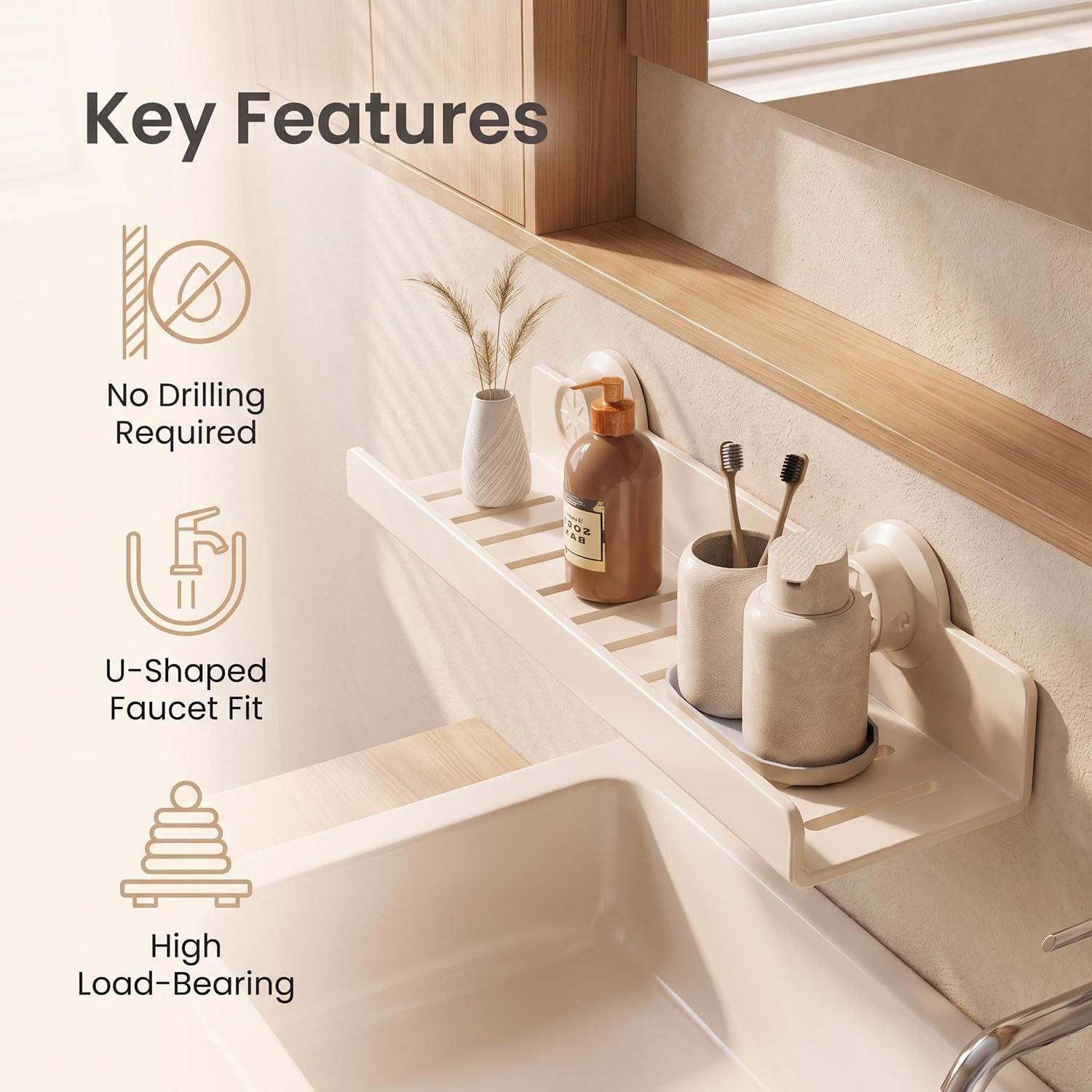 Grey Metal U Shape Suction Cup Bathroom Sink Over Faucet Wall