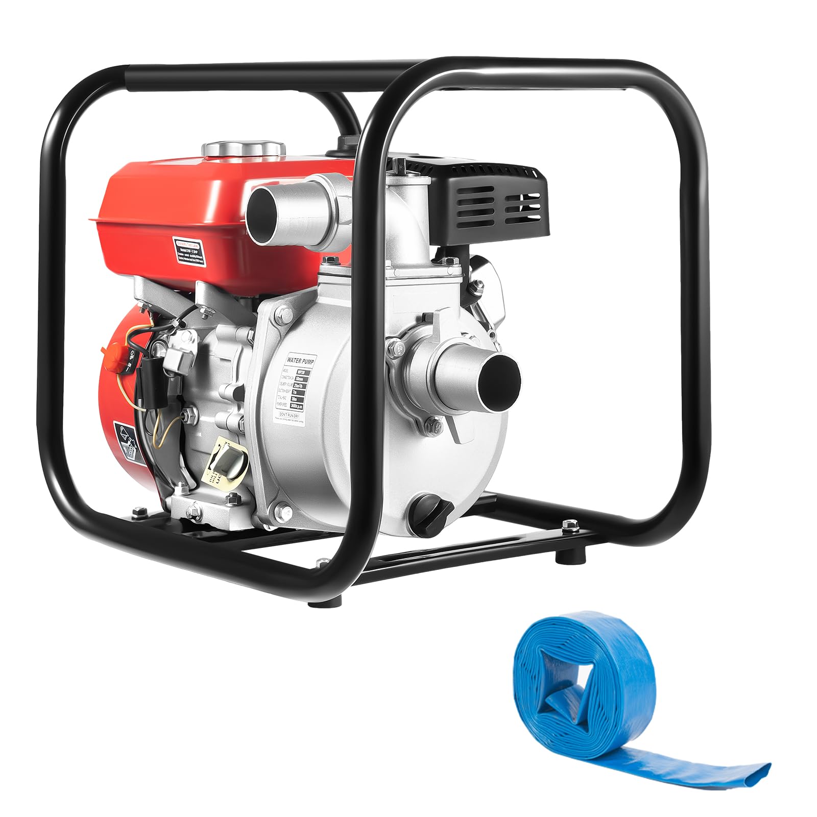 DIFU Bomba de agua de gasolina de 7,5 CV, 4 tiempos, con tubería de agua de 7,5 m, bomba de motor de 2 pulgadas, conexión de 26000 L/H, bomba de agua sucia, autocebante, bomba de jardín, autocebante